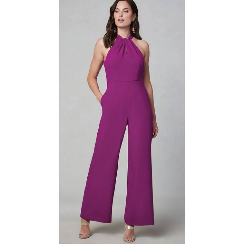 Magenta Halter Neck Wide Length Jumpsuit
